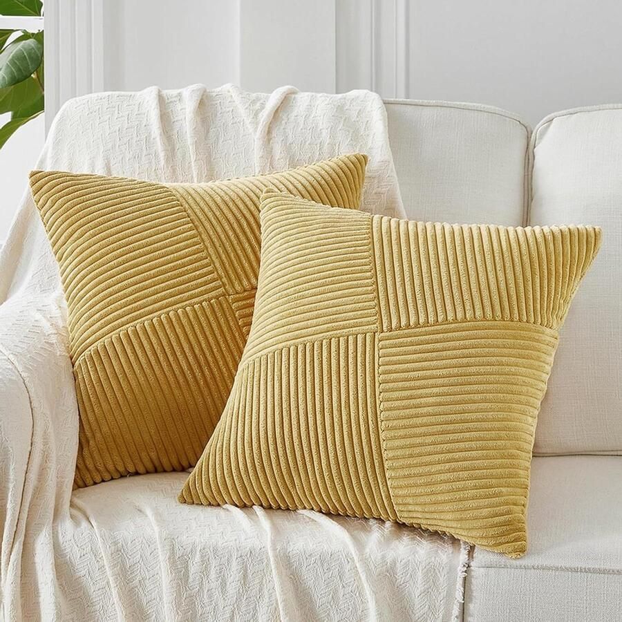 Set van 2 geribbelde fluwelen kussenslopen 45 x 45 cm gembergeel windmolen-stikpatroon slaapkamer decor bank accessoires