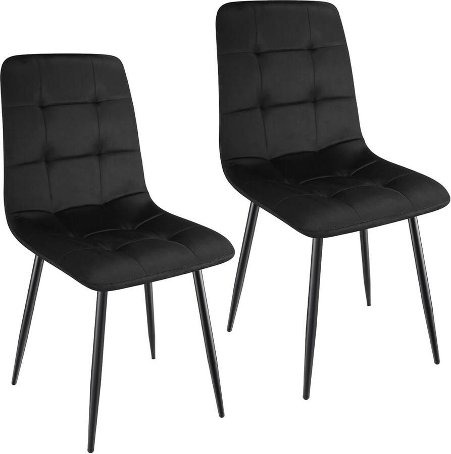 Set van 2 gestoffeerde eetkamerstoelen met hoge rugleuning en metalen poten Zwart