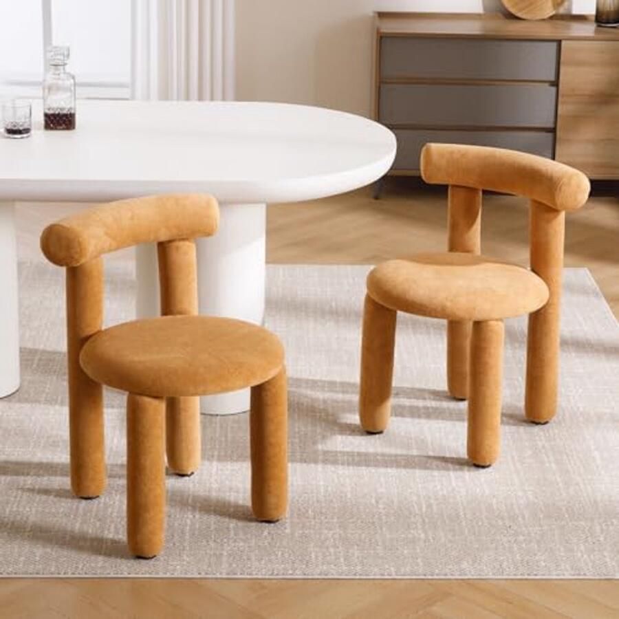 Set van 2 Gestoffeerde Keukenstoelen Faux Fur Armless Eetkamerstoelen (Geel)