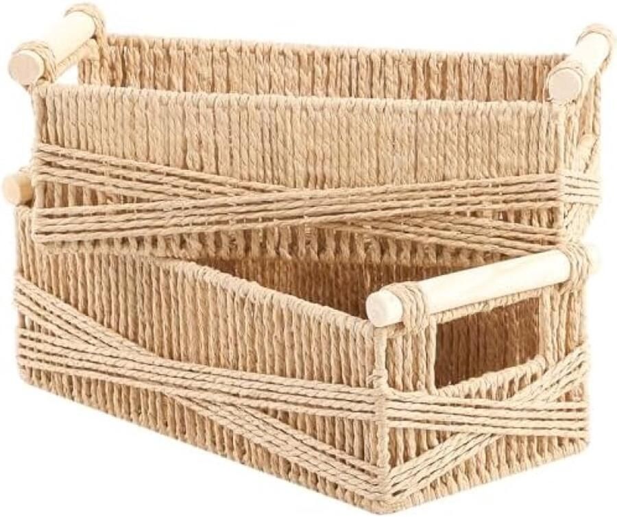 Set van 2 gevlochten macramé opbergmanden boho-decoratie geweven manden met handvat decoratief werkblad toilettank rek kast organizer voor slaapkamer en woonkamer