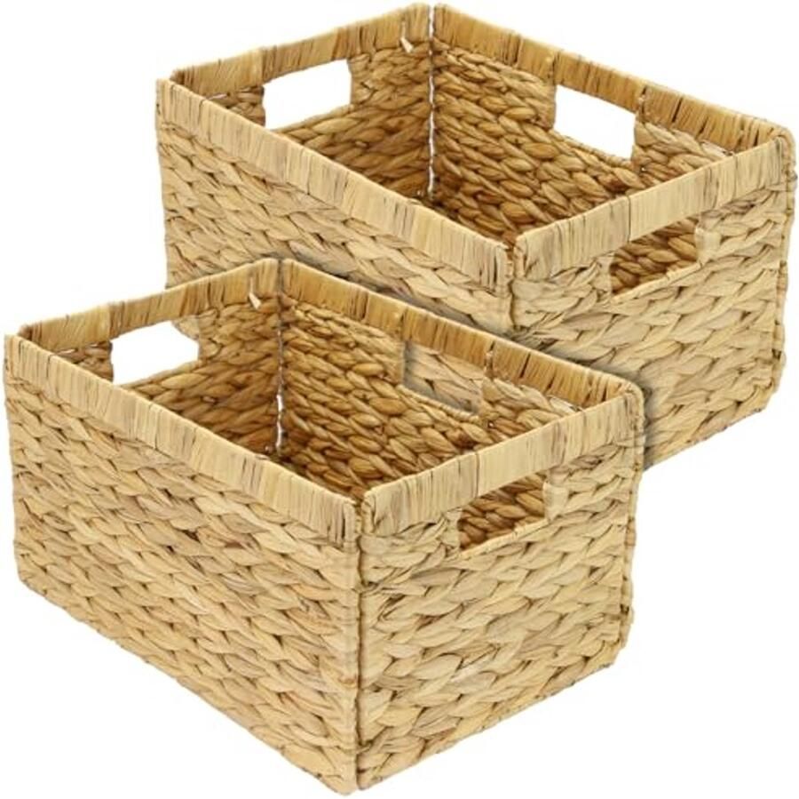 Set van 2 Gevlochten Opbergmanden van Waterhyacint Ideaal voor Billy Boekenkasten 35 x 25 x 20 cm