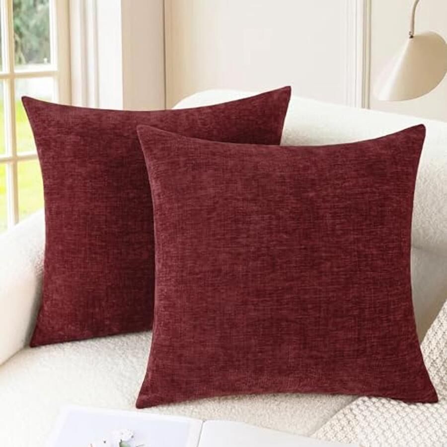 Set van 2 gezellige kussenslopen voor bank Zachte chenille kussenhoezen 45 cm x 45 cm in bordeaux