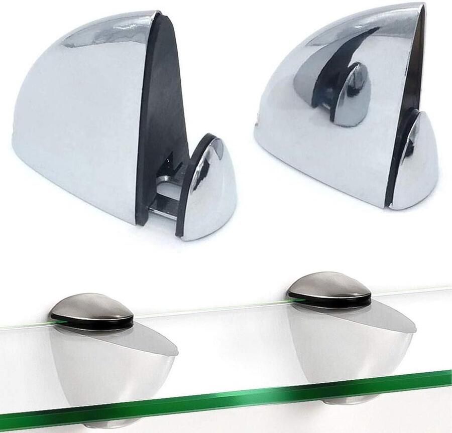 Set van 2 glasklemmen plankbeugel van hout glas houten glasbeugels vismondclip verstelbare klem van 3-20 mm dikte verchroomde zinklegering