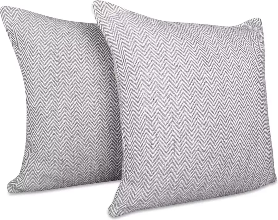 Set van 2 Gräfenstayn Premium Kussenhoezen 100% Katoen 40 x 40 cm Visgraatmotief Kussenslopen Decoratieve Kussenhoes voor Bed Sofa of Bank (Antraciet)