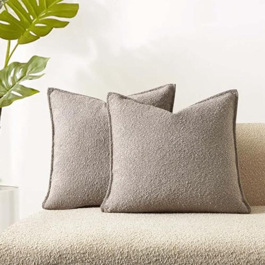 Set van 2 grijze bouclé sierkussenhoezen voor bank en slaapkamer decoratief zacht en textuurvol