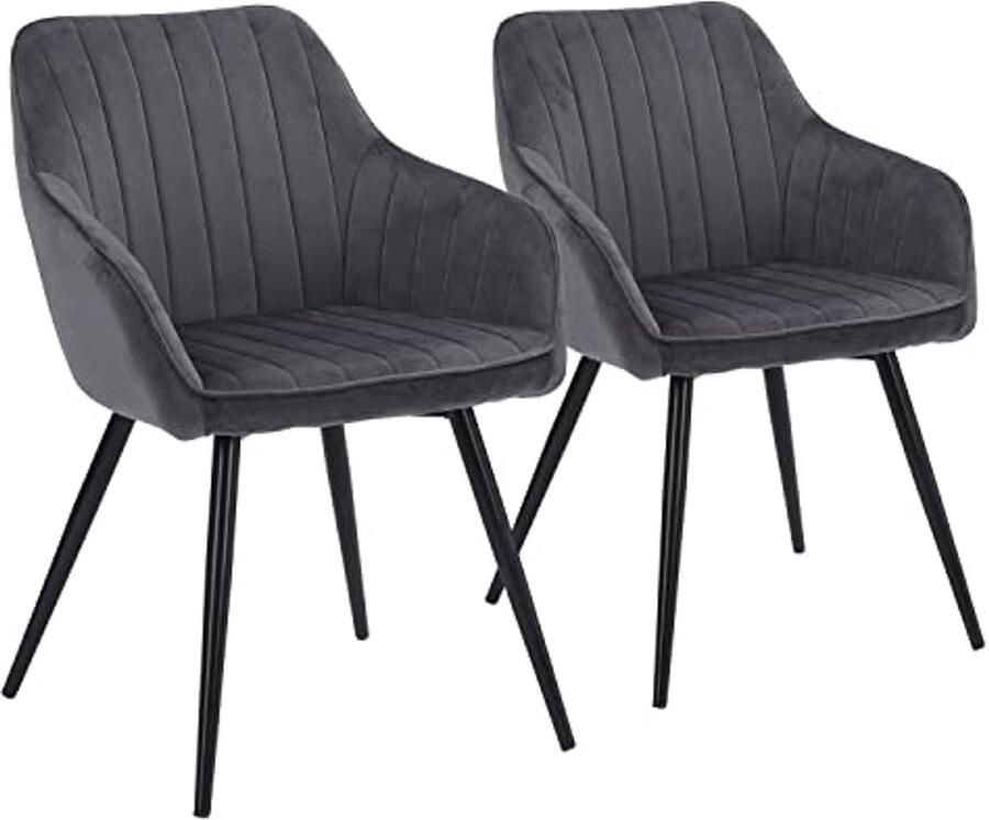 Set van 2 grijze fluwelen stoelen Moderne stijl met comfortabele rugleuning en zwarte metalen poten