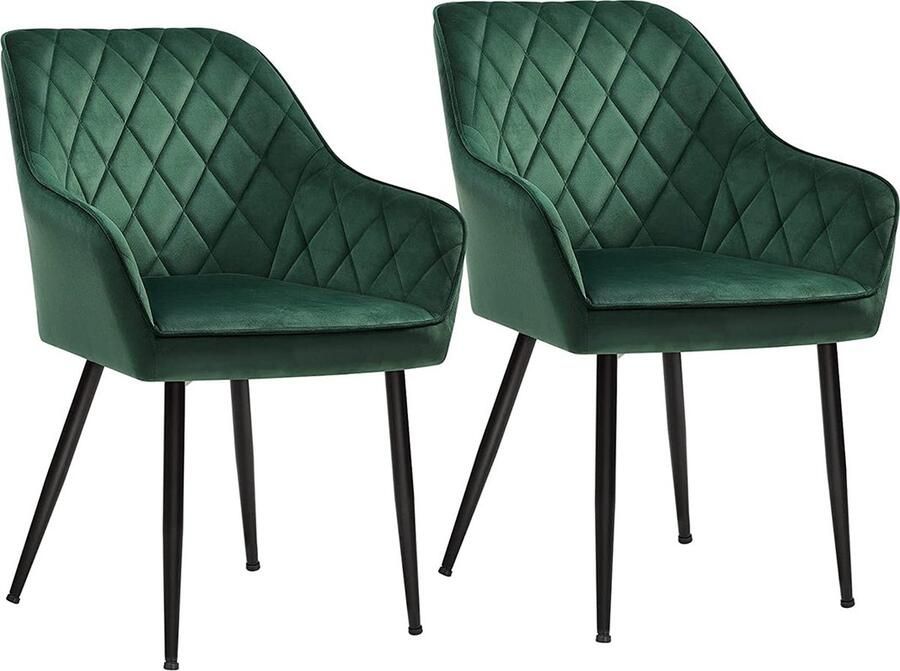 Rootz Living Rootz set van 2 groene eetkamerstoelen gestoffeerde stoelen gewatteerde zitting fluwelen hoes 62 5 cm x 60 cm x 85 cm