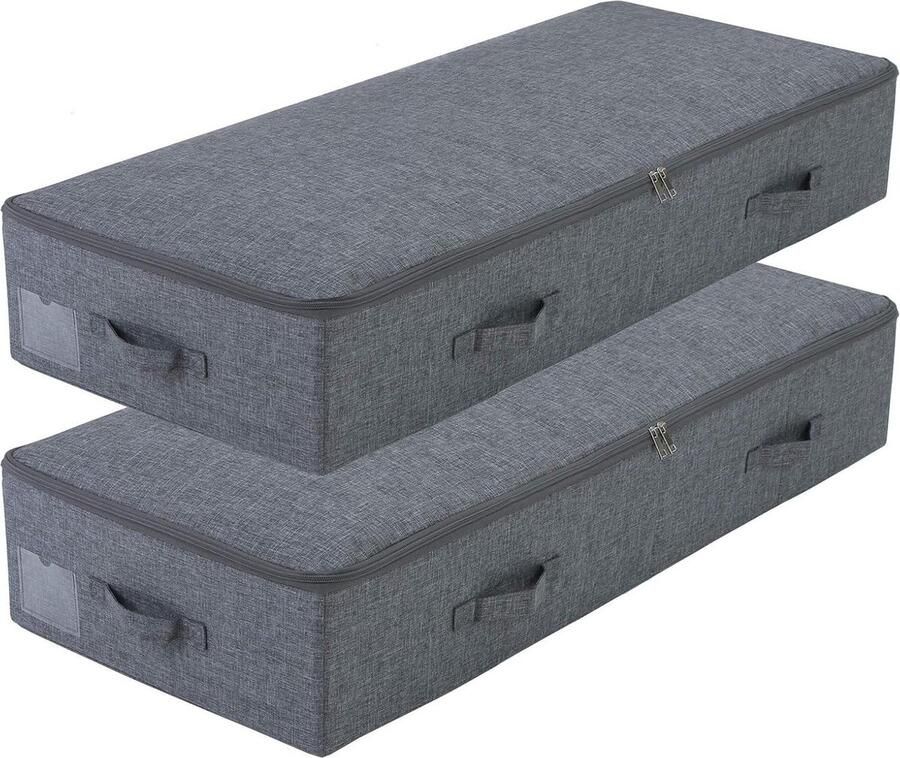 Set van 2 grote stijve opbergdozen voor dekbedden opbergdozen kunststof zwart-grijs