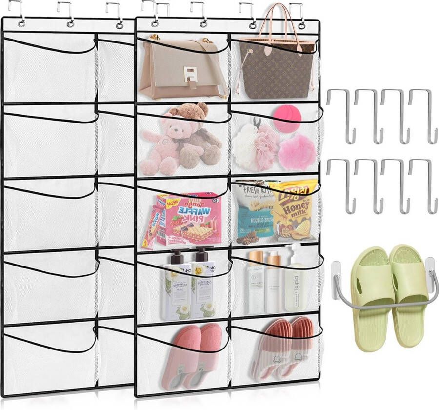 Set van 2 hangende organisatoren hangende organisatoropberger met 10 gaasvakken deurorganizer voor schoenen hangende opberger voor deuren badkamers kinderkamers slaapkamers