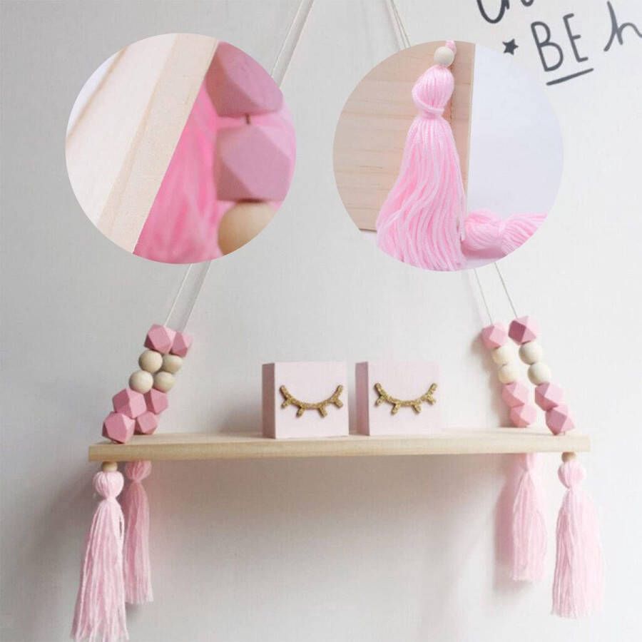 Set van 2 Hangplanken met Roze Ornamenten Decoratieve planken en standaards voor thuis en op kantoor Binnen- en buitendecoratie in pastelkleuren