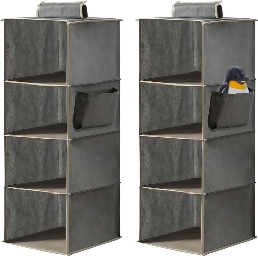 Set van 2 hangplankengarderobe hangende kastorganizer stoffen hangende opbergkast met metalen haken opvouwbare hangende organizer voor kluisje camping badkamer kinderkamer grijs