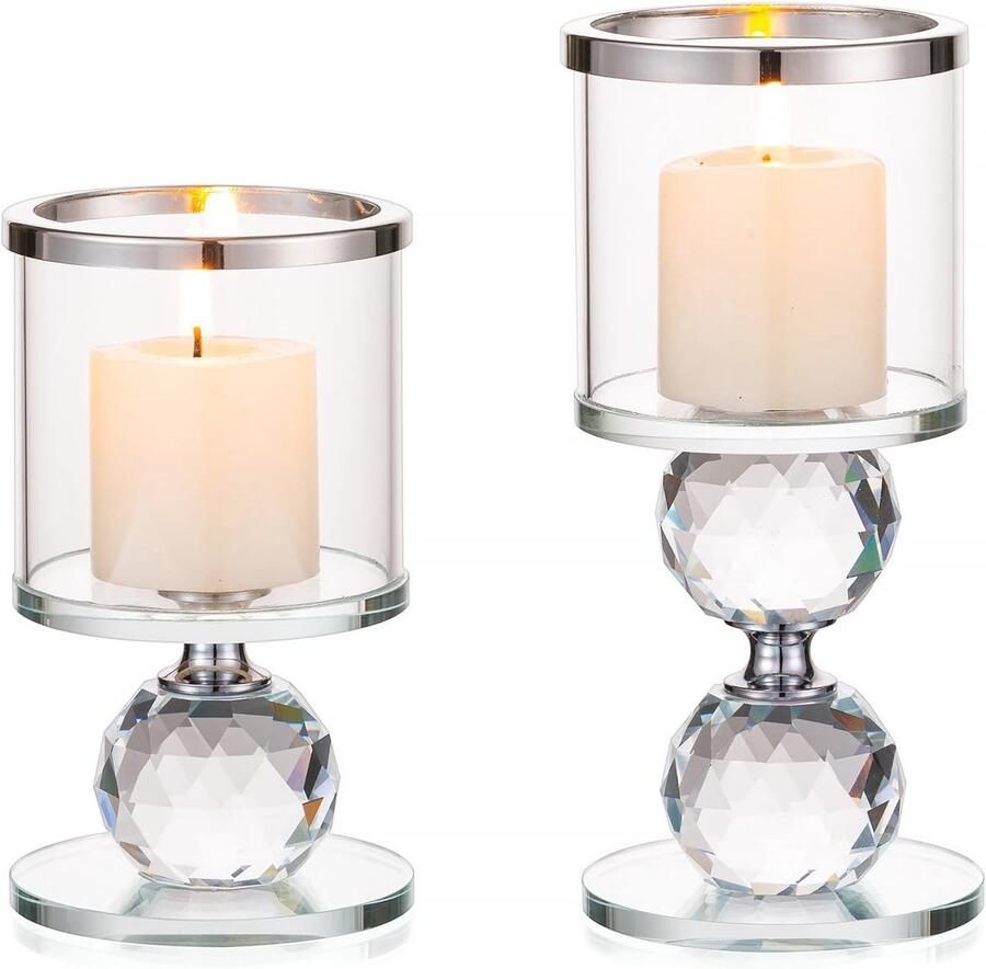 Set van 2 Heldere Kristallen Kandelaren Moderne Theelichtkandelaren voor Eettafel Decoratie