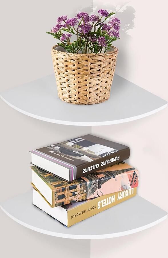 Set van 2 hoekplanken hangend 25 cm breed wandplanken wit zware belasting zwevende planken decoratief wandrek waterdicht bloemenrek voor keuken slaapkamer woonkamer werkkamer