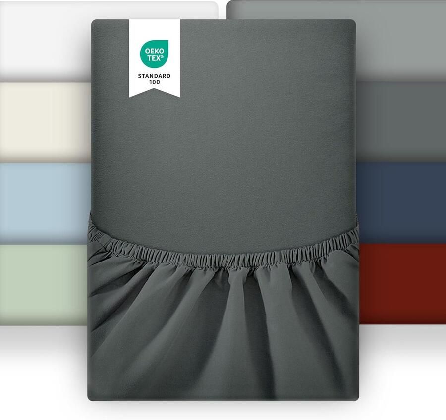 Furnibella Set van 2 Hoeslakens 180 x 200 cm – Antracietgrijs – Zacht en Ademend Microvezel Voor Matrassen tot 25 cm – Oeko-Tex Gecertificeerd