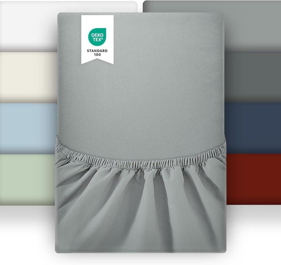 Furnibella Set van 2 Hoeslakens 180x200 cm – Lichtgrijs Zachte en Ademende Microvezel Voor Matrassen tot 25 cm – Oeko-Tex Gecertificeerd