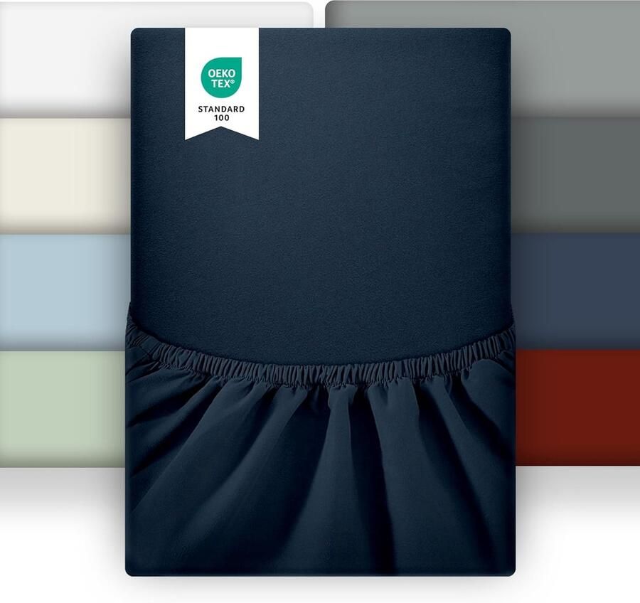 Furnibella Set van 2 Hoeslakens 180x200 cm – Marineblauw Zachte en Ademend Microvezel Voor Matrassen tot 25 cm – Oeko-Tex Gecertificeerd