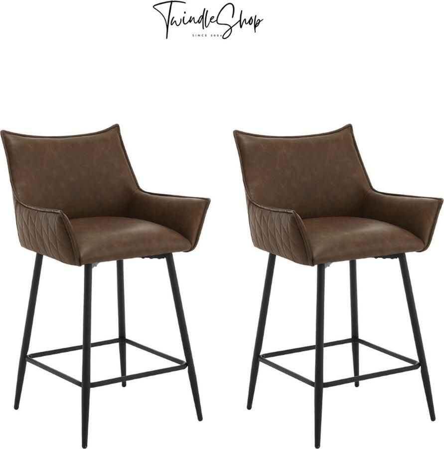 TwindleShop Set Van 2 Hoge Stoelen Barkrukken Met Rugleuning Industrieel Barstoelen Met Armleuning Kunst Leer Donker Bruin