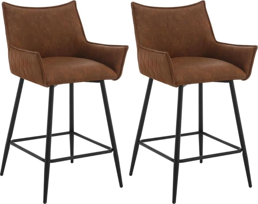 Set Van 2 Hoge Stoelen Barkrukken Met Rugleuning Industrieel Barstoelen Met Armleuning Kunst Leer Donker Bruin