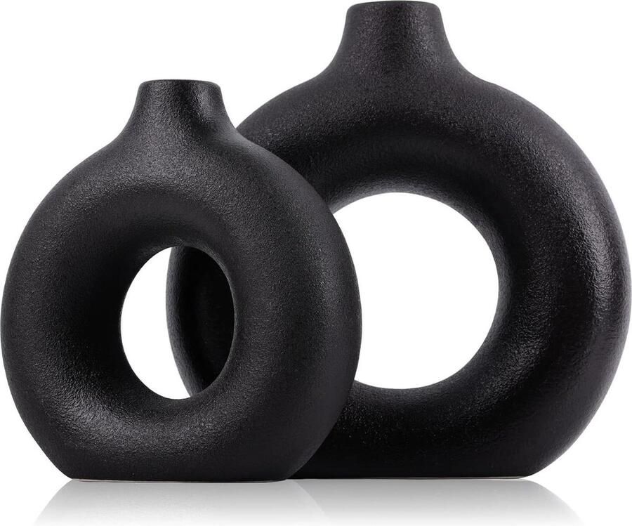 Set van 2 Holle Cirkel Zwarte Vaas voor Pampasgras voor Home Decor en Centerpieces Toepassen op Woonkamer Mantel Eettafel Kantoor