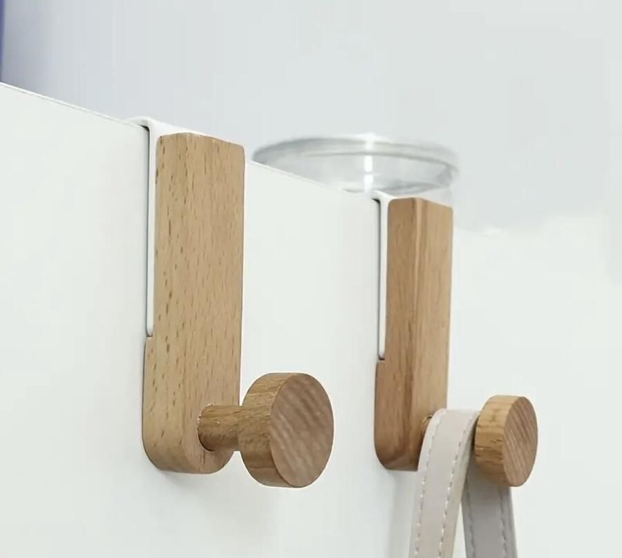 Set van 2 Houten Kastdeurhaken – Sterke Deurhaken met Metalen Beugel – Ruimtebesparende Organizer voor Tassen Jassen Handdoeken – Geschikt voor Keuken Badkamer & Kledingkast