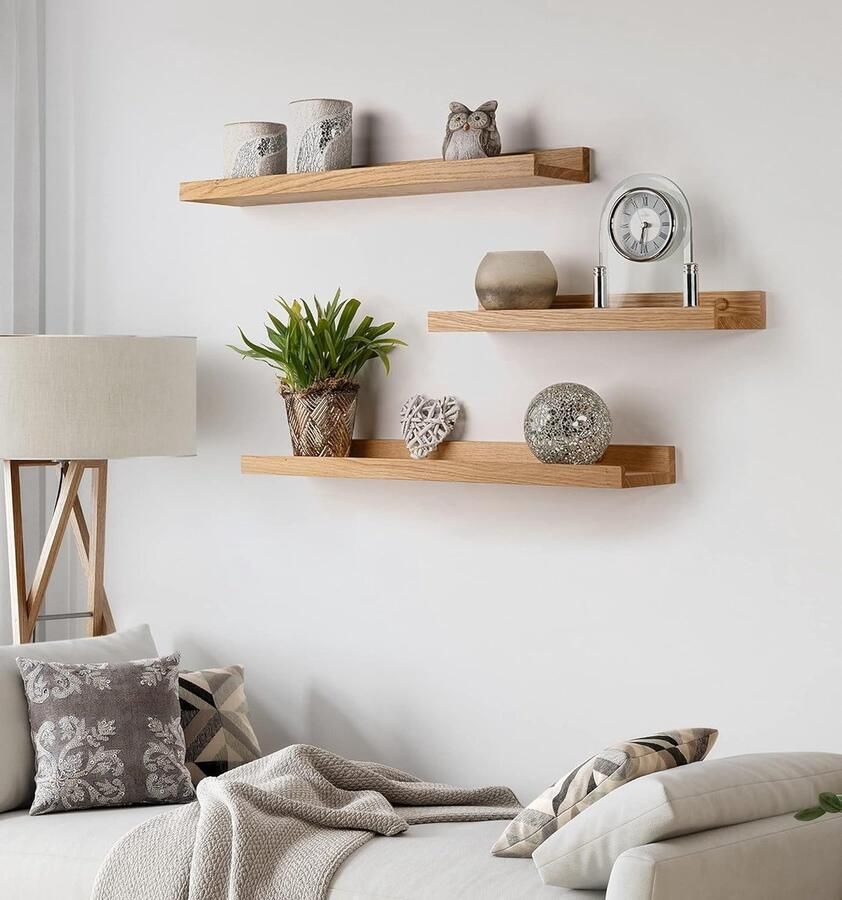 Set van 2 houten schilderijrails 60 cm zwevende planken van echt eikenhout inclusief schroefdeksel van echt hout handgemaakte wandplank massief eikenhouten plank