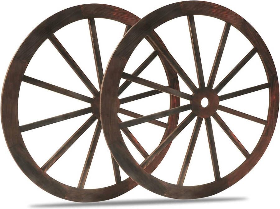 Set van 2 houten trolleys decoratief wiel 30 cm vintage houten wiel wanddecoratie rustieke decoratieve wielen voor tuinbar patio veranda