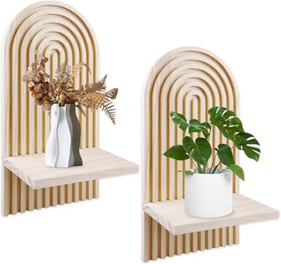 Set van 2 Houten Wandplanken Bohemian Stijl Regenboog Wanddecoratie voor Slaapkamer en Woonkamer