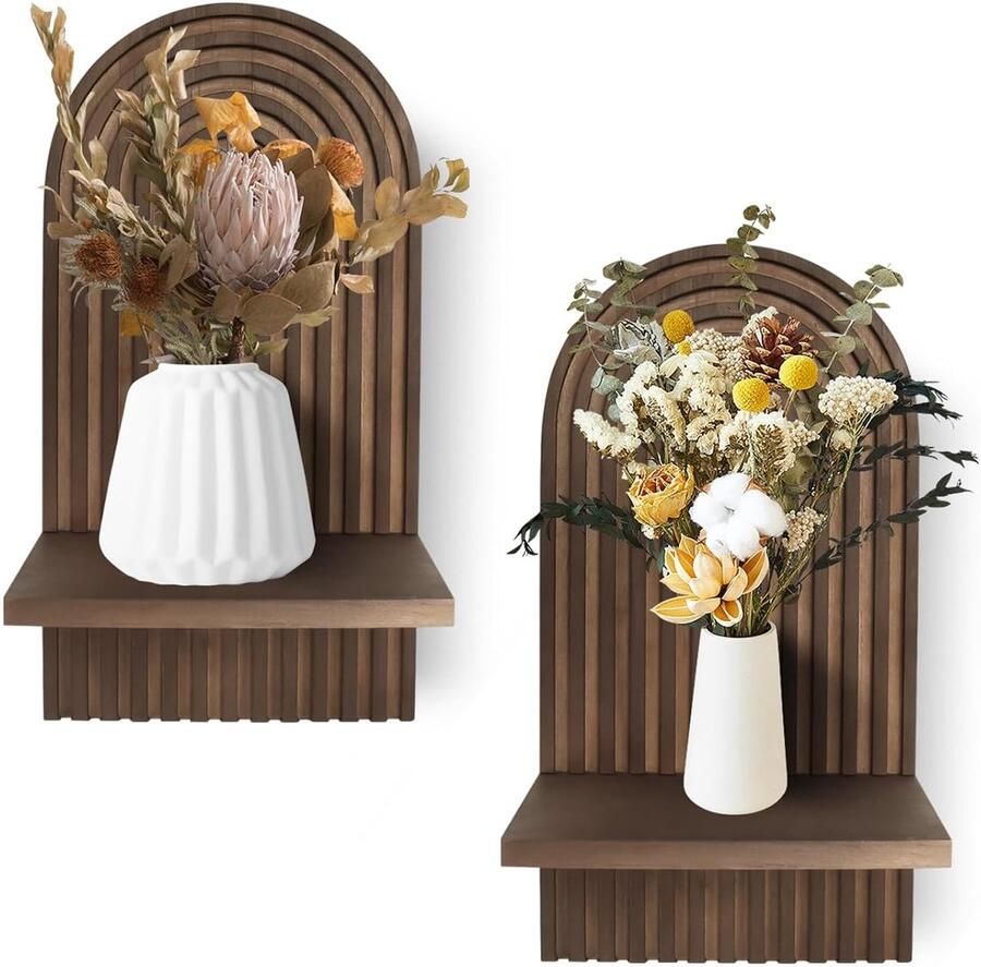 Set van 2 houten wandplanken Boho wanddecoratie zwart hout