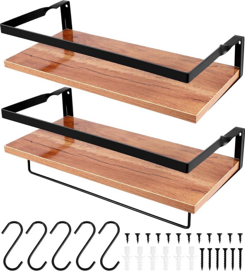 Set van 2 houten wandplanken met 5 haken natuurlijk houtontwerp perfect voor slaapkamer woonkamer badkamer keuken en kantoor