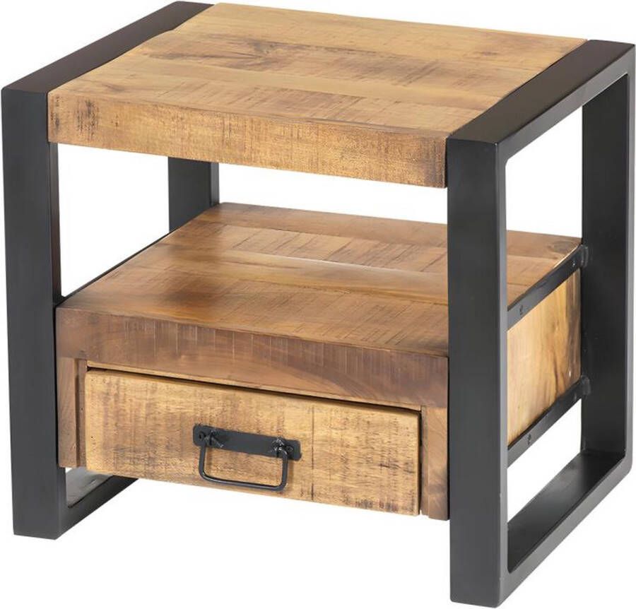 Vente-unique Set van 2 industriële nachtkastjes 1 lade en 1 opbergvak Mangohout en metaal HARLEM L 50 cm x H 45 cm x D 40 cm - Foto 2