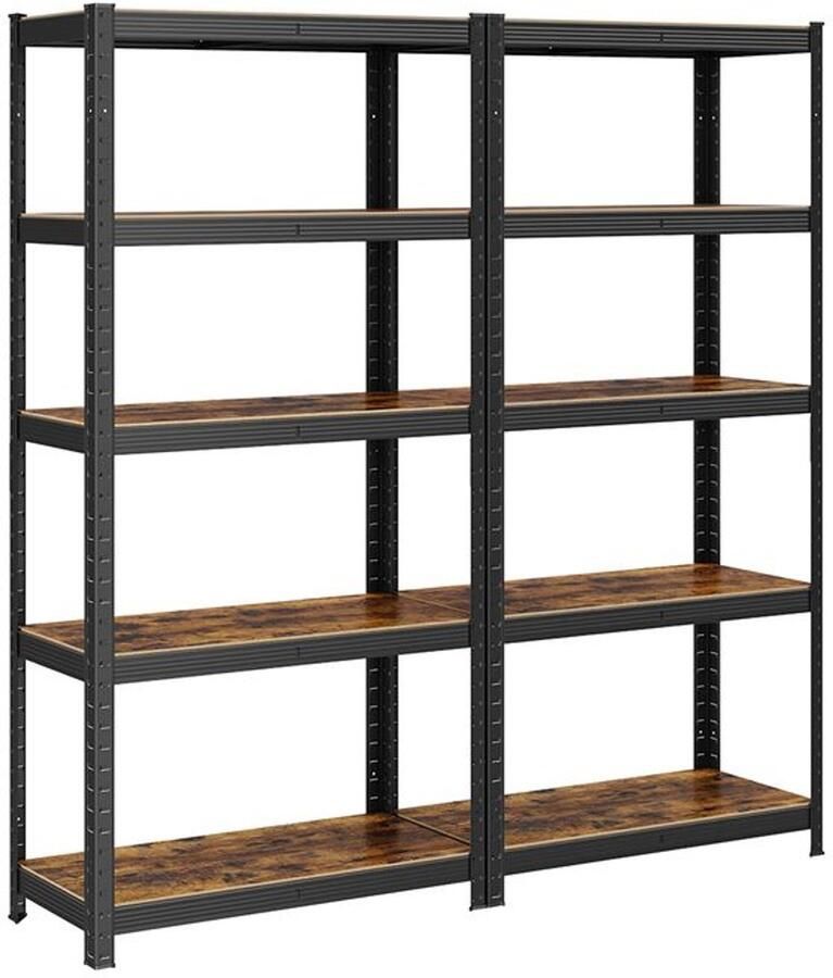 Furnibella _Set van 2 industriële staande planken 150 cm hoog verstelbare legborden draagvermogen tot 400 kg vintage bruin-zwart ontwerp