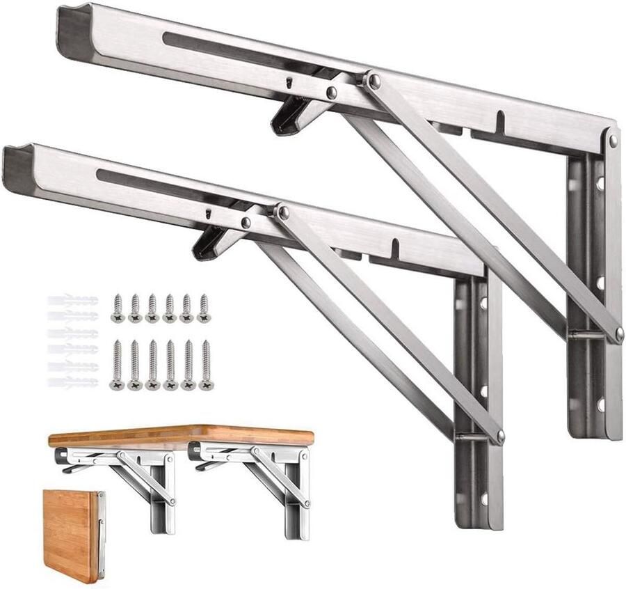 Set van 2 Inklapbare Plankhouders voor Wandplanken Ruimtebesparend en Belastbaar tot 68 kg Perfect voor Werktafels en Meer