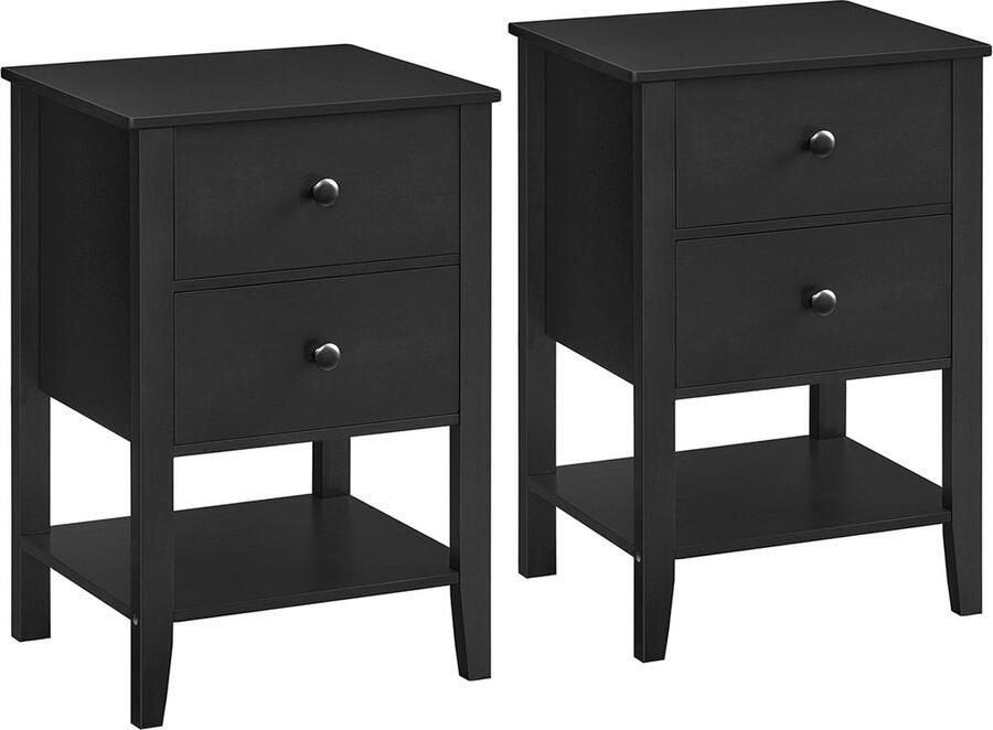 Nachtkastje set van 2 – Met 2 lades inktzwart – Modern – Hoogwaardige Kwaliteit