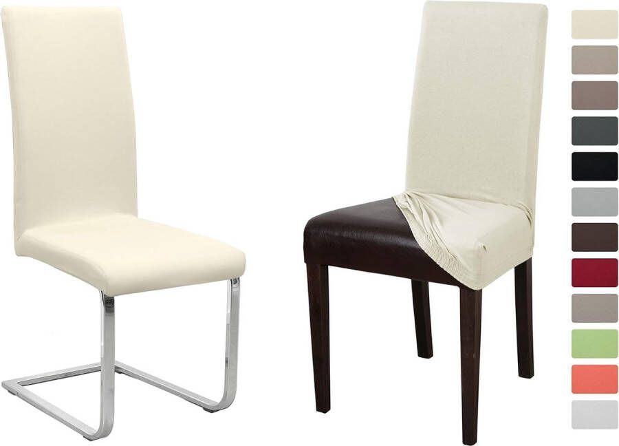 Set van 2 jersey stoelhoezen (kleur naar keuze) elastische effen stretch-hoezen van katoen bi-elastisch (crème)