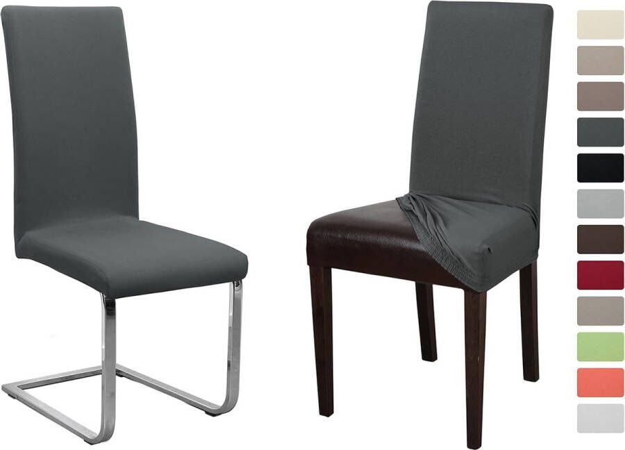Set van 2 jersey stoelhoezen (kleur naar keuze) elastische effen stretch-hoezen van katoen bi-elastisch (donkergrijs)