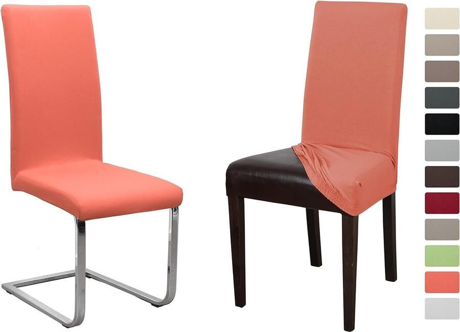 Set van 2 jersey stoelhoezen (kleur naar keuze) elastische effen stretch-hoezen van katoen bi-elastisch (Flamingo)