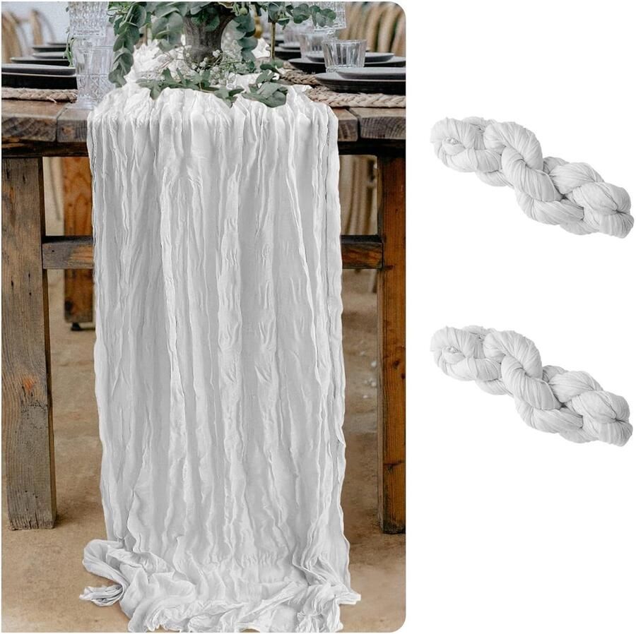 Set van 2 kaasdoek tafelkleden veelzijdig wit 90 x 300 cm