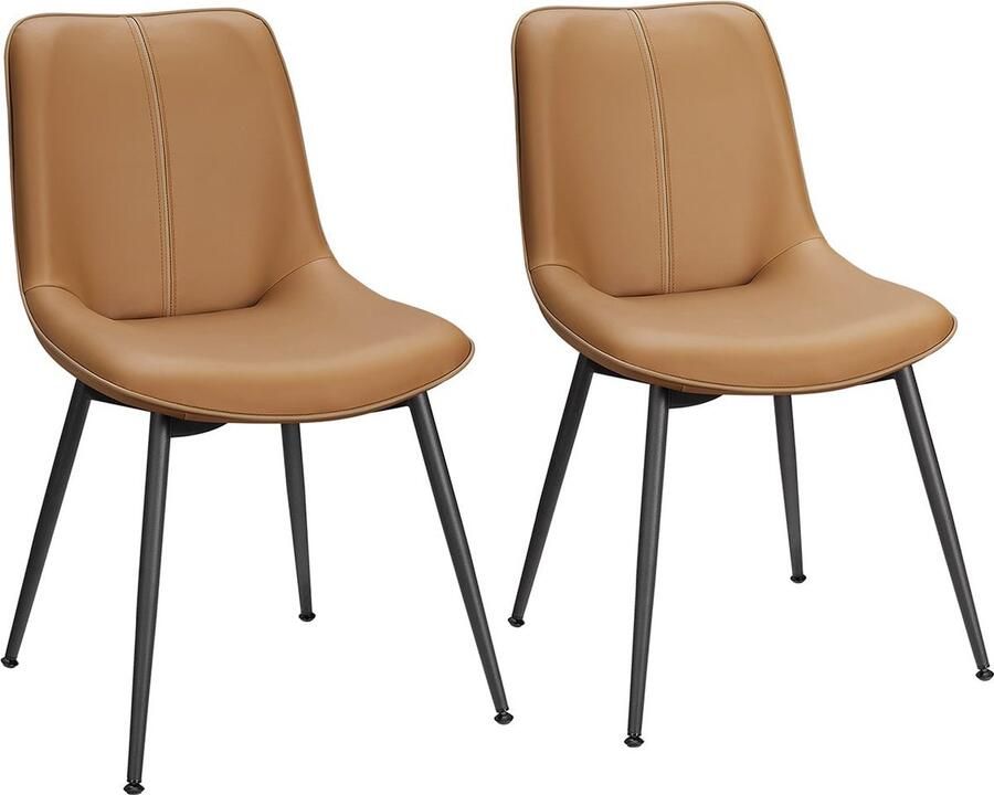Rootz Living Rootz Set van 2 karamelbruine eetkamerstoelen Multiplex staalschuim PU Comfortabele zitting Stijlvol ontwerp Eenvoudige montage 56 cm x 50 cm x 81 cm