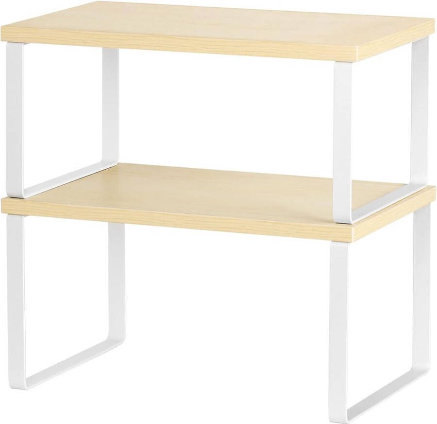 Set van 2 kasten keukenplanken stapelbaar werkblad en uitbreidbare houten kastorganizer planken voor badkamer studie wit