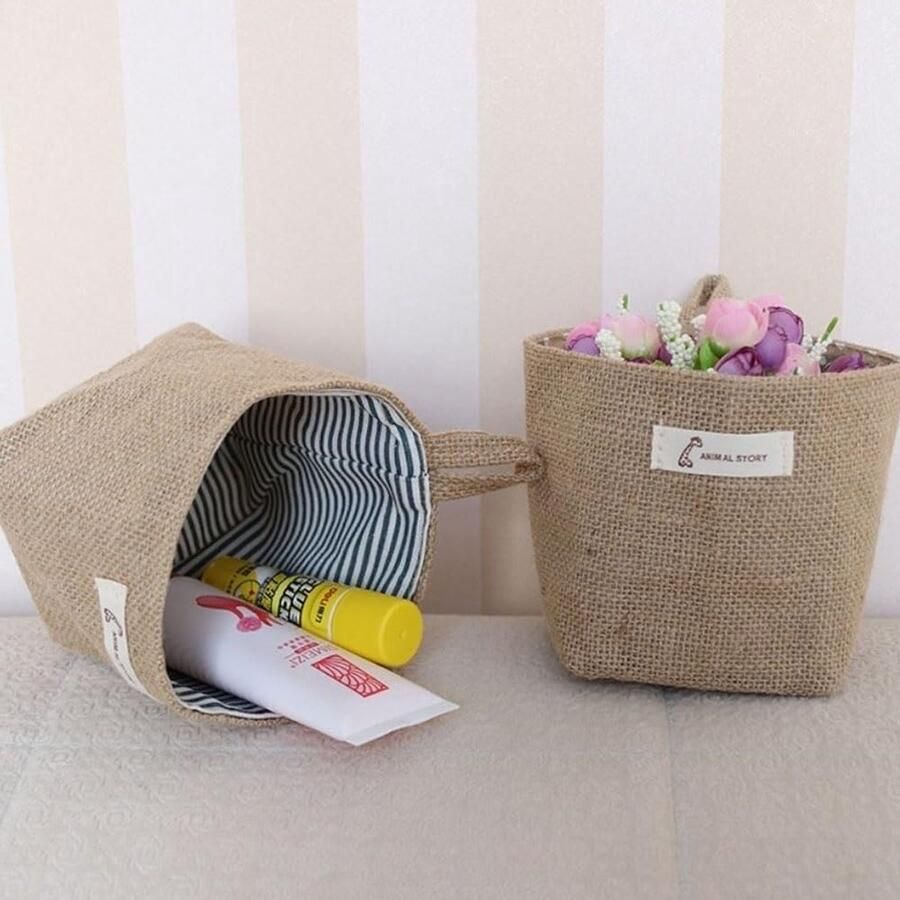 Set van 2 katoenen linnen opbergzakken voor aan de muur hangende organizer van stof met 4 zelfklevende transparante haken zwarte vijfsterren blauwe strepen