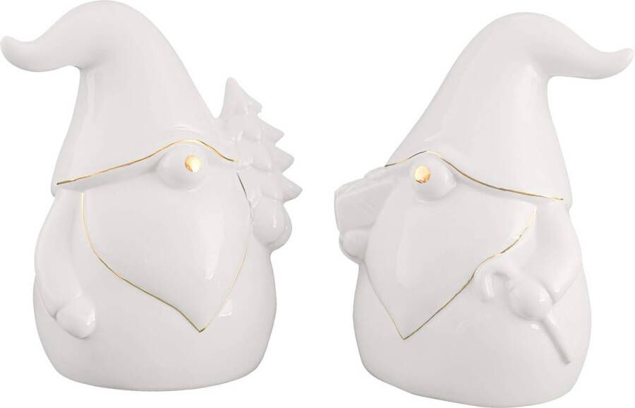 Set van 2 keramische kerstman 17 cm kerstman met boom decoratieve figuur kerstdecoratie porselein kabouter dwerg kerstfiguur voor tafel huisdecoratie kerstversiering