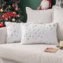 Set van 2 kerstkussenslopen nepbont kussensloop pluizig zacht decoratief met sneeuwpatronen rechthoekige kussenslopen pluche hoes voor bank slaapkamer 12 x 20 inch 30 x 50 cm wit - Thumbnail 2