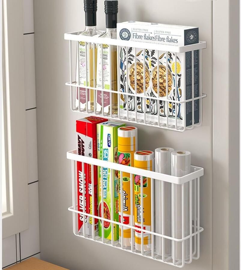 Set van 2 Keukenkast deur Opbergdozen Zelfklevende Wandgemonteerde Organizer voor Keuken Badkamer en Koelkast Compacte Opbergdozen voor Kleine Voorwerpen (Wit)