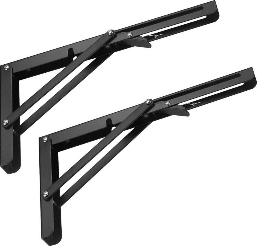 Luxiba Set van 2 klapconsoles 300 mm robuuste roestvrijstalen klapconsole wandklapconsole inklapbare hoek wandplank plankbeugel tot 60 kg zwart