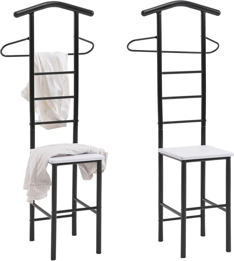 Set van 2 Kledingrekken in Zwart Metaal en Wit MDF Praktische Dressboy voor Kreukvrij Opbergen