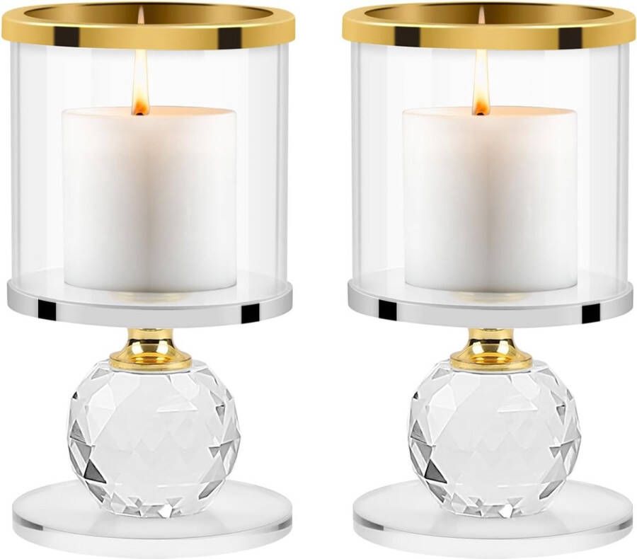 Set van 2 kristallen kaarsenhouderset gouden glazen kaarsenhouder moderne kaarsenhouder glazen kaarsenhouder voor bruiloft eettafel badkamer tafeldecoratie verjaardagsfeestdecoratie