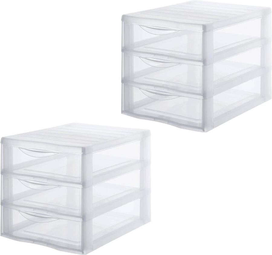 Set van 2 kunststof opbergtorens met 3 transparante laden A4 papierformaat Hoogte 255 cm Stapelbaar Ideaal voor kantooropslag cursussen documenten en benodigdheden