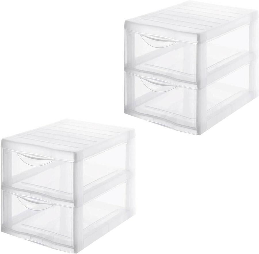 Set van 2 kunststof opbergtorens met transparante laden A4 papierformaat Hoogte 255 cm Stapelbaar Ideaal voor kantooropslag cursussen documenten en benodigdheden