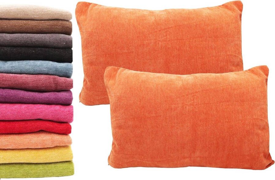 Set van 2 kussenhoezen 40 x 60 cm zachte chenille stof kussenhoezen met verborgen rits decoratief voor bank en bed (oranje 40 x 60 cm)