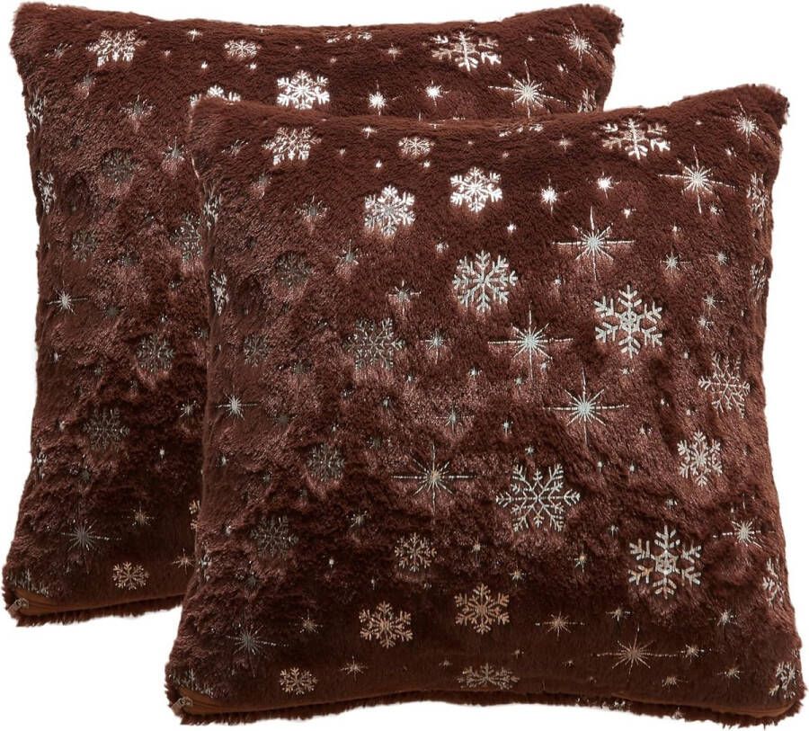 Set van 2 kussens voor Kerstmis 45 x 45 cm knuffelkussen sierkussen bankkussen sierkussen voor bank woonkamer stoelen (donkerbruin)